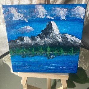 Mini  Original Masterpiece Scenic Mountain Canvas Art on Easel
